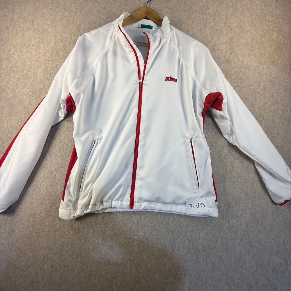 Prince Tennis Warmup Tracksuit Set White Red Jacket and Pants Mens Medium